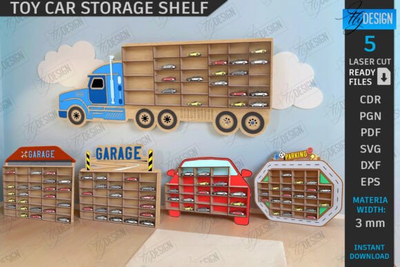 Download Toy Car Storage Shelf Laser Cut Bundle - Toy car Collection