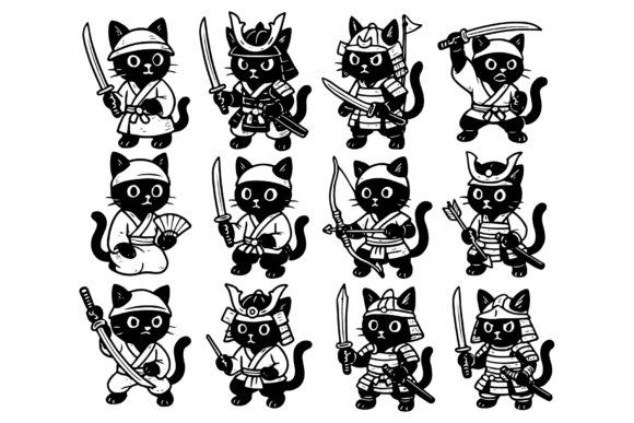 Download Cute Samurai Cat Clipart Bundle - Samurai Collection