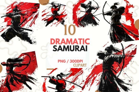 Download Dramatic Samurai Watercolor Clipart PNG - Samurai Collection